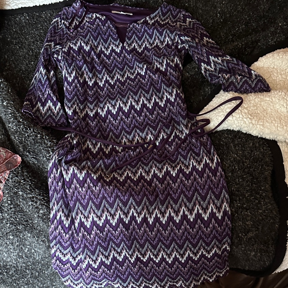 Studio One Purple and White Zigzag Long Sleeve Dress